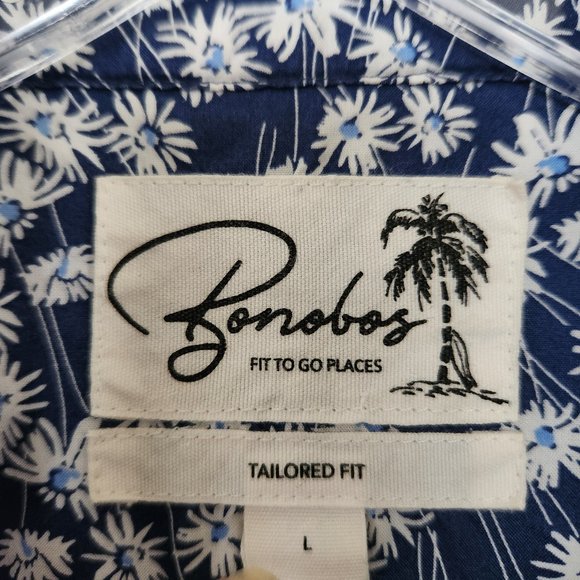 Men's Bonobos Tailored Fit Button Down Short Sleeve Shirt Blue Floral Size Large - Picture 2 of 10